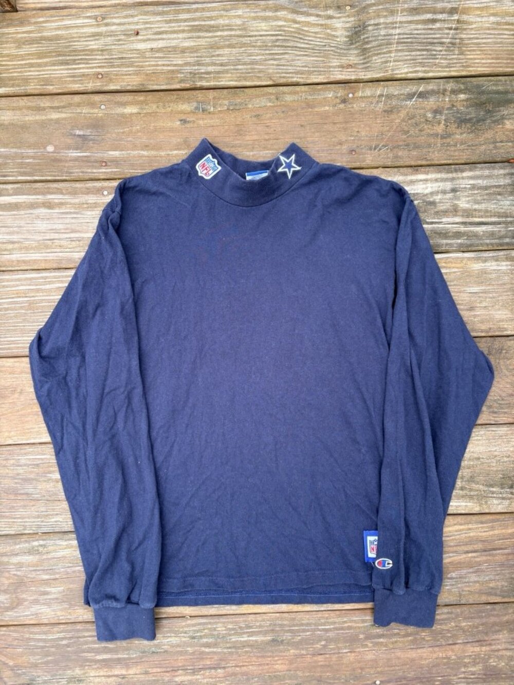 Vintage 90s Champion Dallas Cowboys NFL Pro Line Mock Neck Shirt Large Navy